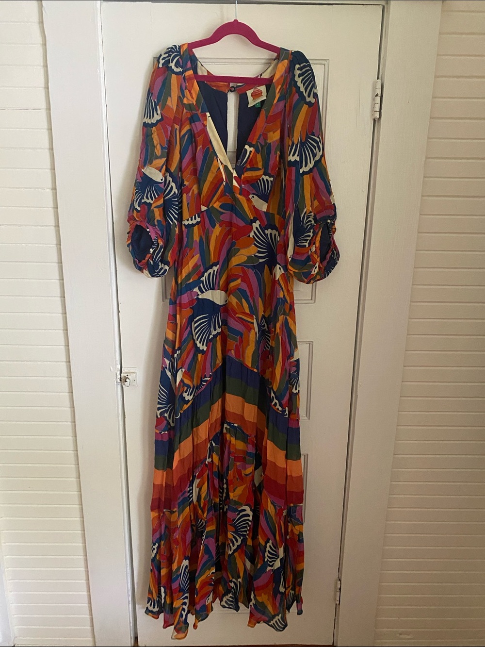 Farm Rio dress, rainbow & toucans, size S